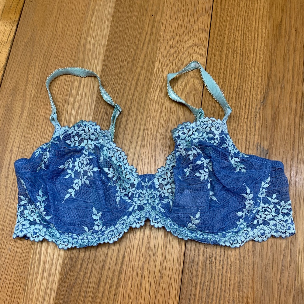 Wacoal Bra 65191 Blue Lace Full‎ Coverage Underwire Bra Womens Size 38D Unlined